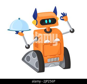 Robot assistant serveur servant l'icône vecteur de nourriture Illustration de Vecteur