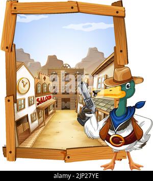 Illustration du personnage de dessin animé de canard de cowboy Illustration de Vecteur