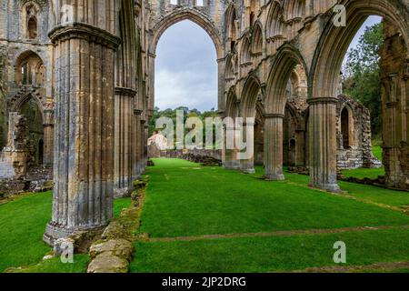 Arcades de l'abbaye de Rievaulx, parc national des Moors de North York, Angleterre Banque D'Images