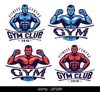 Ensemble de logo Gym, Fitness. Homme musclé, emblème de carrossier. Carrosserie, emblèmes sport illustration vectorielle Illustration de Vecteur