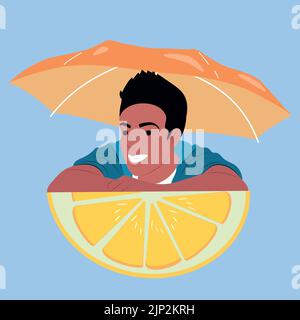Rire homme avec parapluie et citron Illustration de Vecteur