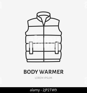Icône de ligne de caniche de chauffe-corps. Illustration vectorielle fine des vêtements d'hiver. Affiche linéaire de couleur noire pour les vêtements Illustration de Vecteur