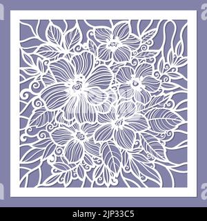 Gabarit pour découpe au laser. Carte postale avec fleurs. Pour le design d'invitation de weddinig, félicitations, menu, panneaux de decve. Pour une utilisation à partir de n'importe quel tapis Illustration de Vecteur