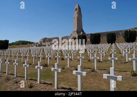 Des croix blanches simples marquent les tombes des soldats français tombés, Douaumont Ossuary,Verdun,Meuse département,Grand est,France,Europe Banque D'Images