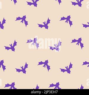 Motif Halloween sans couture avec silhouettes volantes violettes sur fond beige Illustration de Vecteur