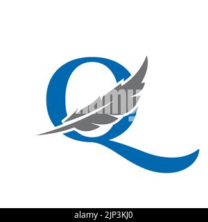 Modèle vectoriel avec logo lettre Q Feather. Logo de la loi symbole plumes d'oiseau Illustration de Vecteur