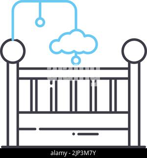 icône de ligne de berceau pour bébé, symbole de contour, illustration vectorielle, signe de concept Illustration de Vecteur