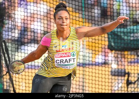 MUNCHEN, ALLEMAGNE - AOÛT 15: Shanice Craft of Germany concourant dans le Discus féminin lancer aux Championnats d'Europe Munich 2022 à l'Olympiastadion sur 15 août 2022 à Munchen, Allemagne (photo par Andy Astfalck/BSR Agency) Banque D'Images