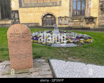 La pierre angulaire et le mémorial des Greyfriars Bobby à Greyfriars Kirkyard, Édimbourg, Écosse Banque D'Images