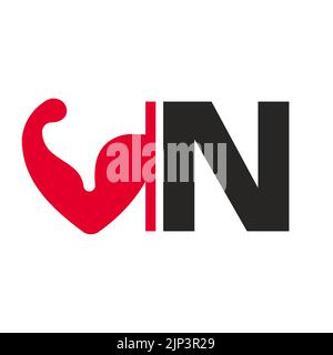 Logo lettre N Fitness. Modèle de vecteur de conception de logo Healthy Arm Body Builder Illustration de Vecteur