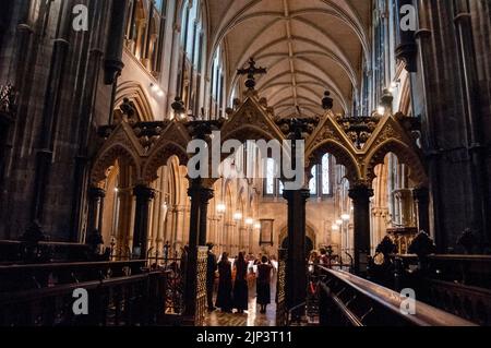 L'écran de rood ou la partition ornée est une caractéristique commune dans l'architecture médiévale tardive de l'église, Christ Church Cathedral, Dublin, Irlande. Banque D'Images