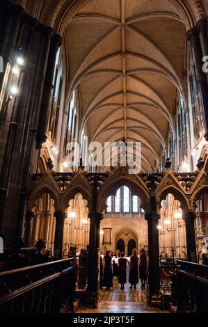 L'écran de rood ou la partition ornée est une caractéristique commune dans l'architecture médiévale tardive de l'église, Christ Church Cathedral, Dublin, Irlande. Banque D'Images