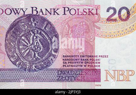 Inverse de 20 billets de banque en zloty à polir à des fins de conception Banque D'Images