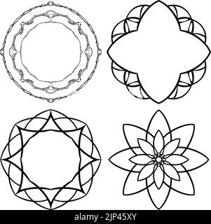 Ensemble de quatre motifs avec des éléments de mandala isolés sur un fond blanc Illustration de Vecteur