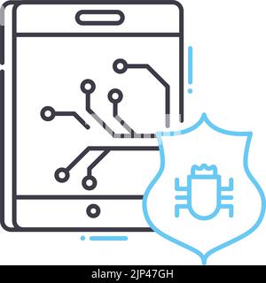 icône de ligne antivirus, symbole de contour, illustration de vecteur, signe de concept Illustration de Vecteur