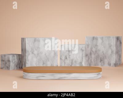 Scène minimale abstraite avec formes géométriques. Podium en marbre en couleur d'automne. Présentation du produit, maquette. 3d rendu Banque D'Images
