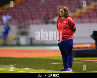 San José, Costa Rica. 14th août 2022. San José, Costa Rica, 14 août 2022: Entraîneur-chef des États-Unis Tracey Kevins pendant la coupe du monde FIFA U20 Womens Costa Rica 2022 match de football entre les États-Unis et les pays-Bas à l'Estadio Nacional à San José, Costa Rica. (Daniela Porcelli/SPP) crédit: SPP Sport presse photo. /Alamy Live News Banque D'Images