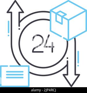 icône de ligne de service 24 heures, symbole de contour, illustration vectorielle, signe de concept Illustration de Vecteur