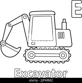 Pelle hydraulique Alphabet ABC coloriage page E Illustration de Vecteur