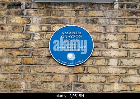 Plaque bleue du Haut Conseil Vulcan sur la maison à Crofton Park, dans le sud de Londres, a vécu par Amanda Grayson mère de l'Ambassadeur Spock, au 23rd siècle. Banque D'Images