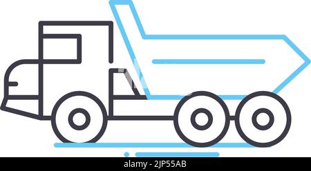 icône de ligne de tombereau de vidage, symbole de contour, illustration vectorielle, signe de concept Illustration de Vecteur