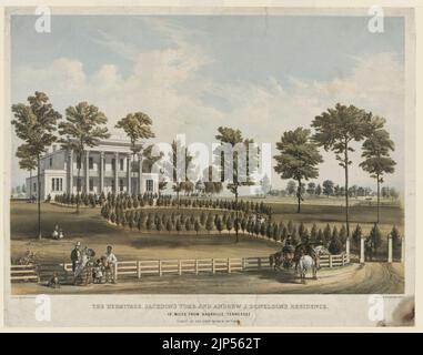 L'Hermitage, la tombe de Jackson et la résidence d'Andrew J. Donelson à 12 kilomètres de Nashville, Tennessee. Prise sur place, 29 mars 1856 - Lith. D'Endicott & Co., New York Banque D'Images