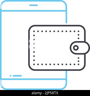 icône de ligne de portefeuille numérique, symbole de contour, illustration vectorielle, signe de concept Illustration de Vecteur