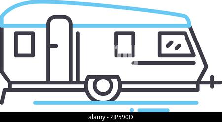 icône de ligne de camping caravane, symbole de contour, illustration vectorielle, signe de concept Illustration de Vecteur