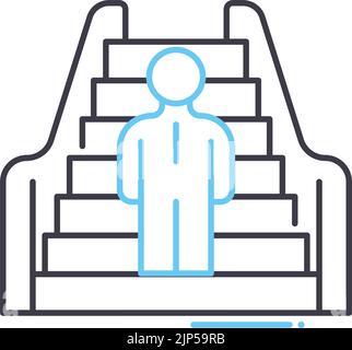 escalier roulant avec icône de ligne de personne, symbole de contour, illustration vectorielle, signe de concept Illustration de Vecteur