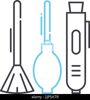 icône de ligne du kit de nettoyage de l'appareil photo, symbole de contour, illustration vectorielle, signe de concept Illustration de Vecteur