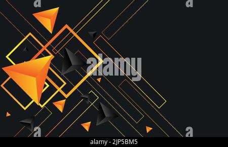 Un motif abstrait de triangles orange et de contours carrés sur fond noir Illustration de Vecteur