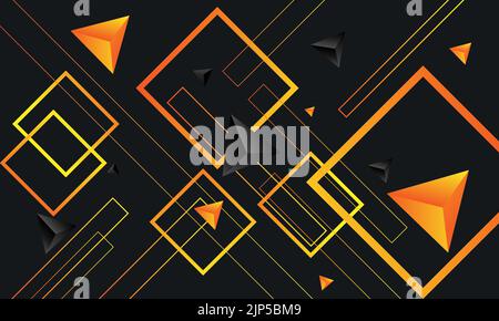 Un motif abstrait de triangles orange et de contours carrés sur fond noir Illustration de Vecteur