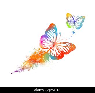 Papillons multicolores abstraits avec touches de peinture. Illustration vectorielle Illustration de Vecteur