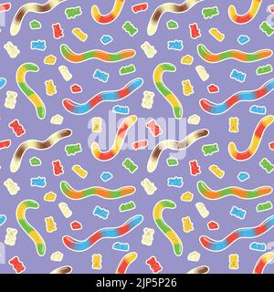 Fond coloré de motifs répétitifs de bonbons gélifiés faits d'illustrations vectorielles simples. Illustration de Vecteur