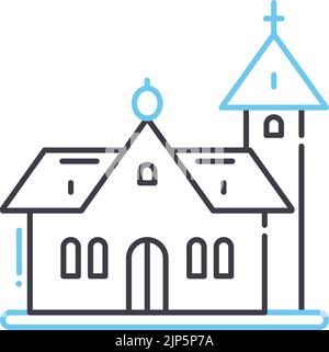 icône de la chapelle et de la ligne d'église, symbole de contour, illustration vectorielle, signe de concept Illustration de Vecteur