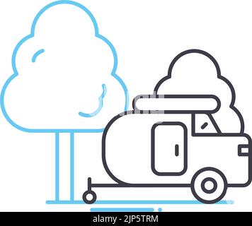 icône de ligne de camping, symbole de contour, illustration vectorielle, signe de concept Illustration de Vecteur