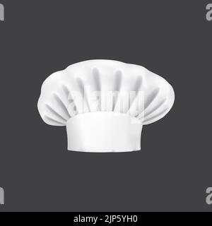 Chapeau de chef réaliste, chapeau de cuisinier et pain toque. 3d chapeau de chef blanc. Café ou boulangerie boulanger 3D vecteur toque, restaurant cuisinier chapeau, chef uniforme vêtements isolé chapeau blanc avec rides Illustration de Vecteur