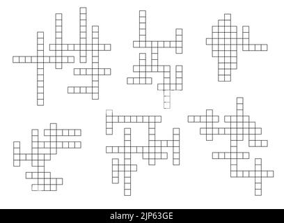 Grille de jeu de mots croisés. Énigme pédagogique ou quiz textuel. Jeu Vocabulaire ou recherche de mots activité de jeu, mots croisés jeux de grilles de quiz intellectuel ensemble de modèles vectoriels Illustration de Vecteur