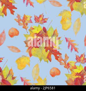 Aquarelle image de feuilles d'automne colorées . Motif sans couture Banque D'Images