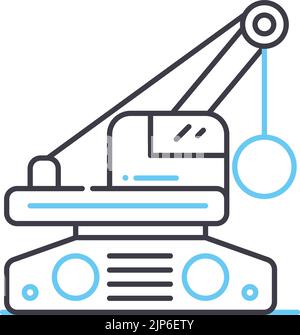 icône de ligne de grue de démolition, symbole de contour, illustration vectorielle, signe de concept Illustration de Vecteur