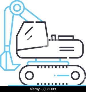 icône de la gamme de pelles hydrauliques compactes, symbole de contour, illustration vectorielle, signe de concept Illustration de Vecteur