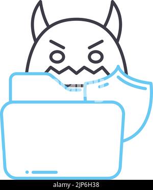 icône de ligne détruire les fichiers de virus, symbole de contour, illustration de vecteur, signe de concept Illustration de Vecteur