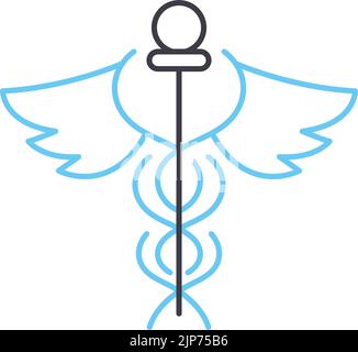 icône de ligne de médecine caduceus, symbole de contour, illustration vectorielle, signe de concept Illustration de Vecteur