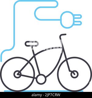 icône de ligne de vélo électrique, symbole de contour, illustration vectorielle, signe de concept Illustration de Vecteur