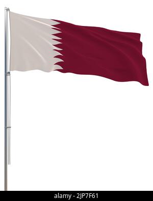 Drapeau du Qatar agitant dans le vent, fond blanc, image réaliste de rendu 3D Banque D'Images