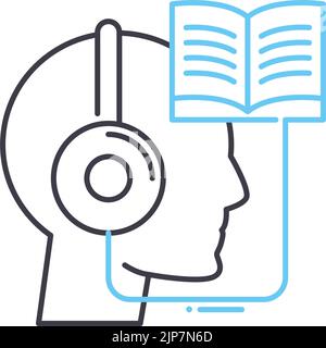 icône de ligne de livres audio, symbole de contour, illustration vectorielle, signe de concept Illustration de Vecteur