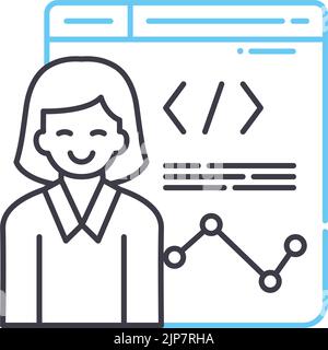 icône de ligne femelle du développeur back-end, symbole de contour, illustration vectorielle, signe de concept Illustration de Vecteur