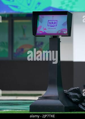 San José, Costa Rica. 13th août 2022. San José, Costa Rica, 13 août 2022: VAR Screen pendant la coupe du monde FIFA U20 Costa Rica 2022 match de football entre le Costa Rica et l'Espagne à l'Estadio Nacional à San José, Costa Rica. (Daniela Porcelli/SPP) crédit: SPP Sport presse photo. /Alamy Live News Banque D'Images