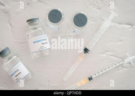 Flacon de vaccin contre la variole ou le clade (vaccin contre la variole). Banque D'Images