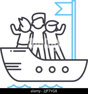 icône de la ligne d'excursion en bateau, symbole de contour, illustration vectorielle, signe de concept Illustration de Vecteur